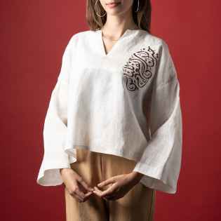 Pull en laine brodé blanc