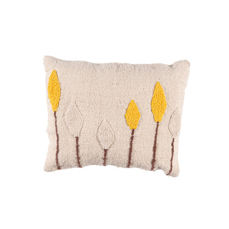 Coussin en laine a fleure jaune