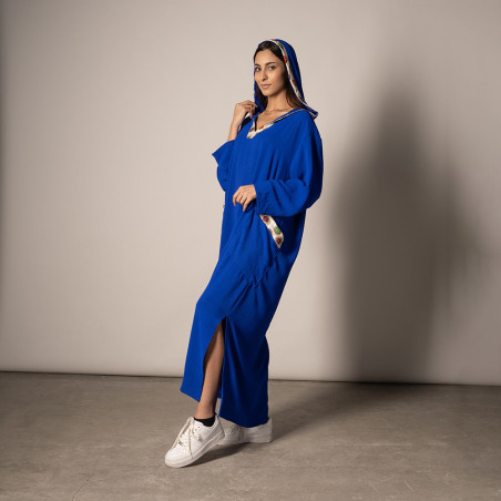 Jebba avec capuche style maghrébin Bleu