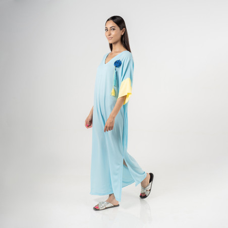 Robe de plage bleue en galon artisanal tunisien - ArTounsi