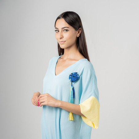 Robe de plage bleue en galon artisanal tunisien - ArTounsi