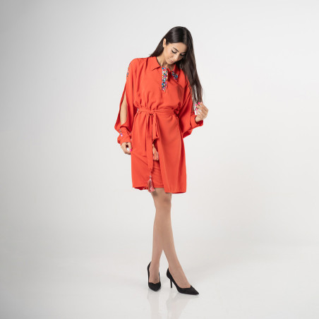 Robe chemise en satin de soie orangé - ArTounsi