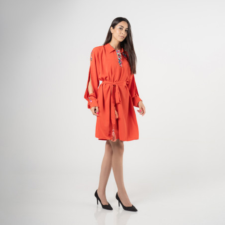 Robe chemise en satin de soie orangé - ArTounsi