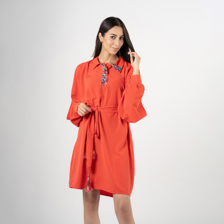 Robe chemise en satin de soie orangé - ArTounsi