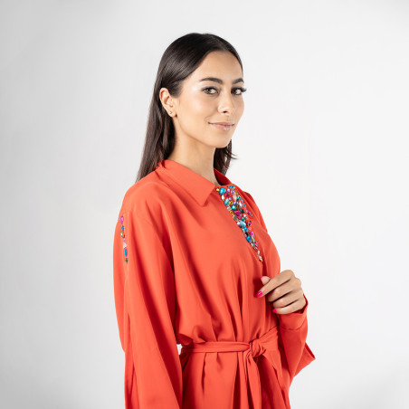 Robe chemise en satin de soie orangé - ArTounsi