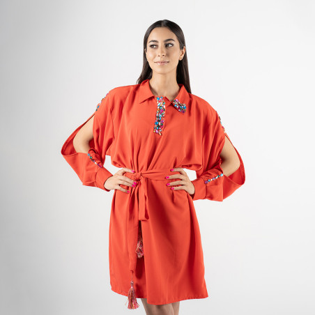 Robe chemise en satin de soie orangé - ArTounsi