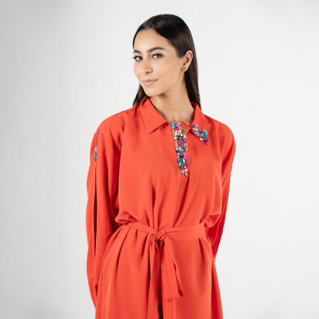 Robe chemise en satin de soie orangé - ArTounsi