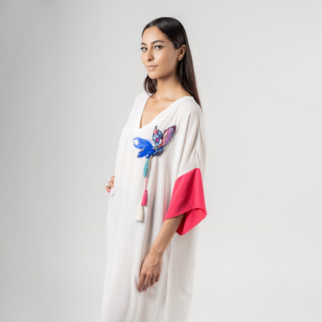 Robe de plage blanche avec papillon brodé - ArTounsi