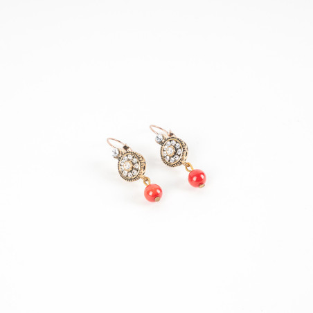 Boucles D'Oreilles en Corail Rouge motif Bronze