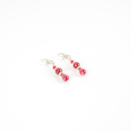  Boucles d'oreilles en Pierres Rouges et Blanc 