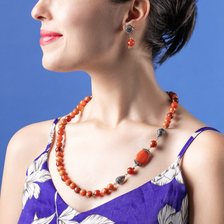 Collier De Perles Orangé Avec Boucles D'Oreilles