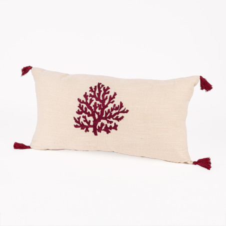 Coussin Rectangle Avec Pompons Brodé Arbre