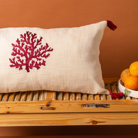 Coussin Rectangle Avec Pompons Brodé Arbre