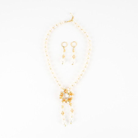 Long Collier Jouher Blanc avec Boucles D'Oreilles 