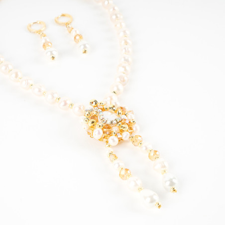 Long Collier Jouher Blanc avec Boucles D'Oreilles 