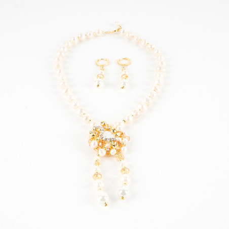 Long Collier Jouher Blanc avec Boucles D'Oreilles 