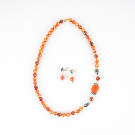 Collier De Perles Orangé Avec Boucles D'Oreilles