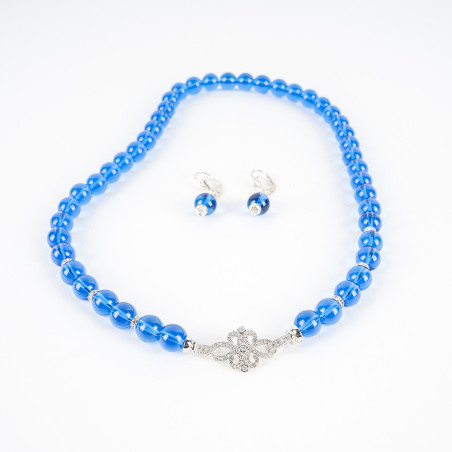 Collier De Perles Bleues Avec Boucles D'Oreilles