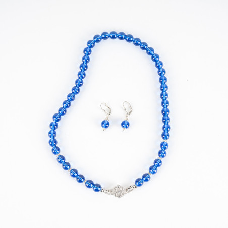 Collier De Perles Bleues Avec Boucles D'Oreilles