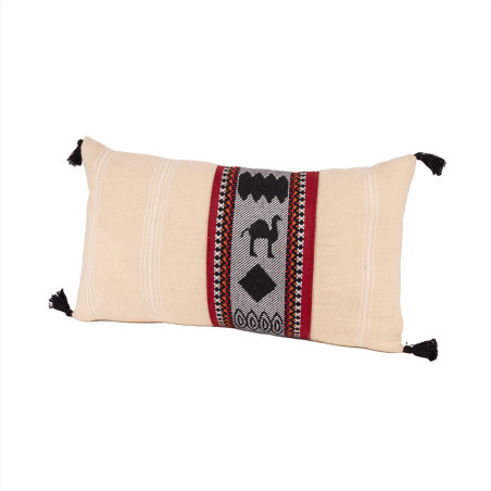 Coussin Rectangle Avec Pompons Bande Margoum Grise 