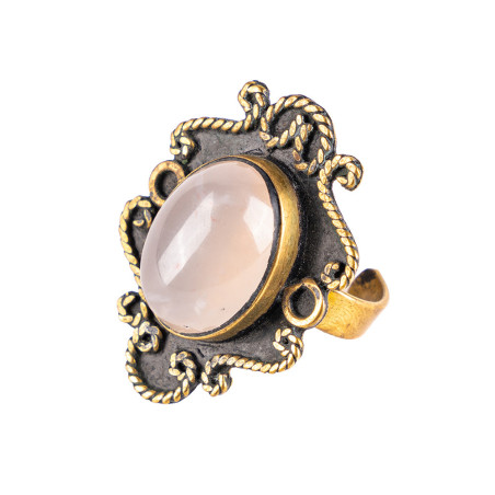 Collier bague pierre Quartz rose et en cuivre