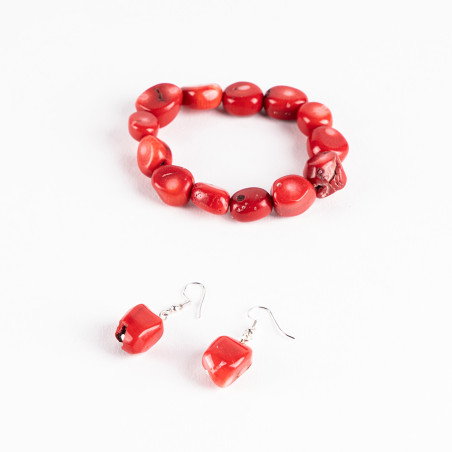 Ensemble de bracelet et boucles d'oreilles en Corail