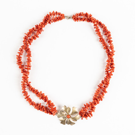 Collier double en vrai corail rouge