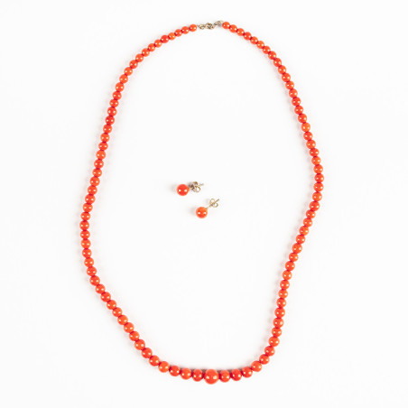 Collier avec boucles boules en vrai corail rouge